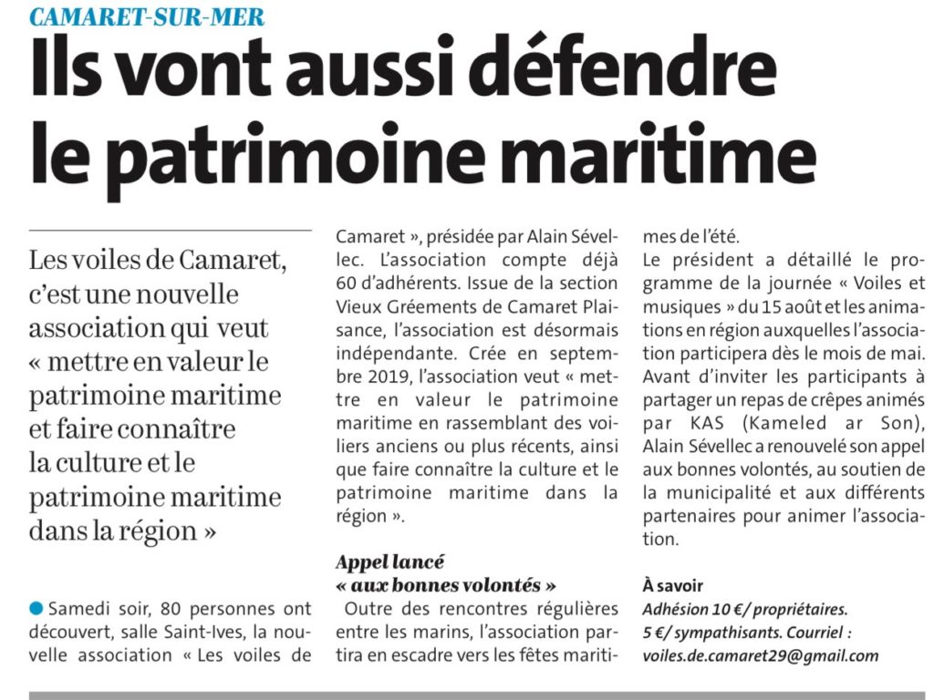 Article Le Télégramme février 2020